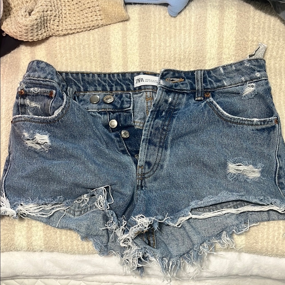 Zara Blue Jean Shorts Distressed Denim Casual